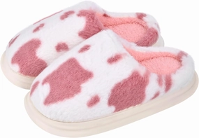 Cow Print Fuzzy Plush Slippers for Women Men, Non-Slip Fluffy Winter House Shoes, Indoor Soft Warm Faux Fur Lining Bedroom Slides