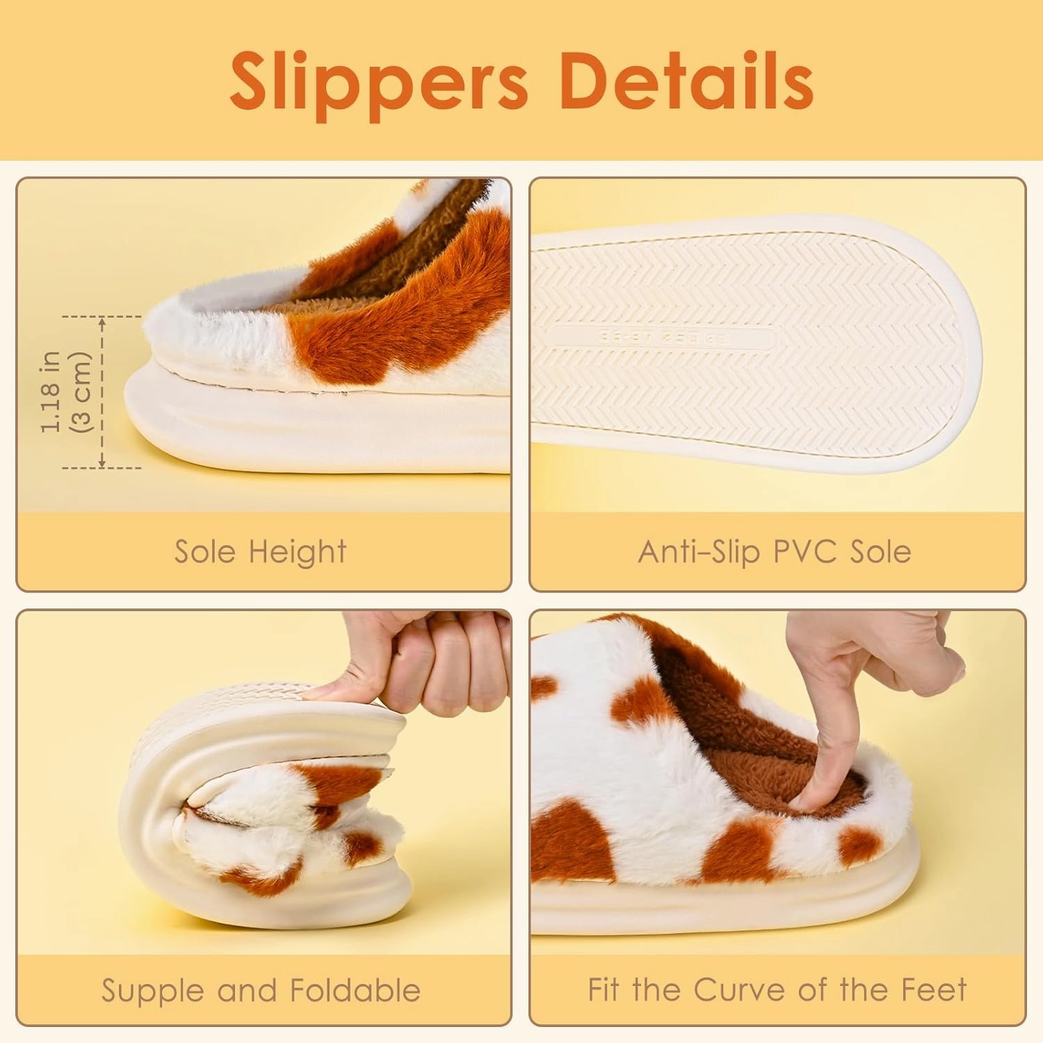 Cow Print Fuzzy Plush Slippers for Women Men, Non-Slip Fluffy Winter House Shoes, Indoor Soft Warm Faux Fur Lining Bedroom Slides