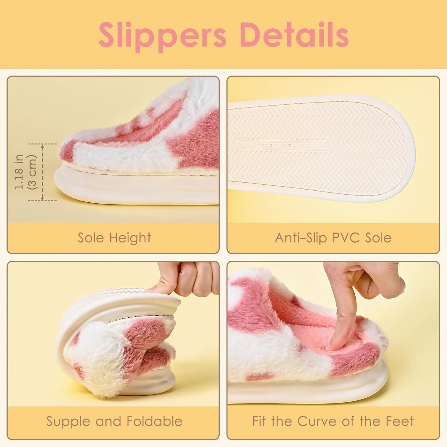 Cow Print Fuzzy Plush Slippers for Women Men, Non-Slip Fluffy Winter House Shoes, Indoor Soft Warm Faux Fur Lining Bedroom Slides