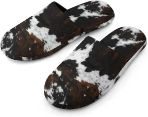 Cowhide, Cow Skin Print Pattern Women's Slippers Soft Clown House Slippers Outdoor Fluffy Slides Slippers