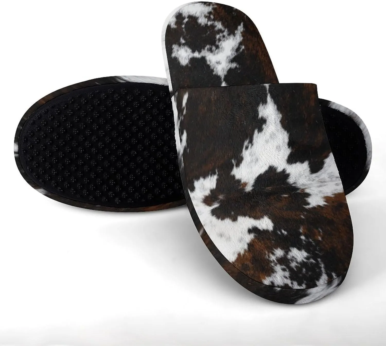 Cowhide, Cow Skin Print Pattern Women's Slippers Soft Clown House Slippers Outdoor Fluffy Slides Slippers