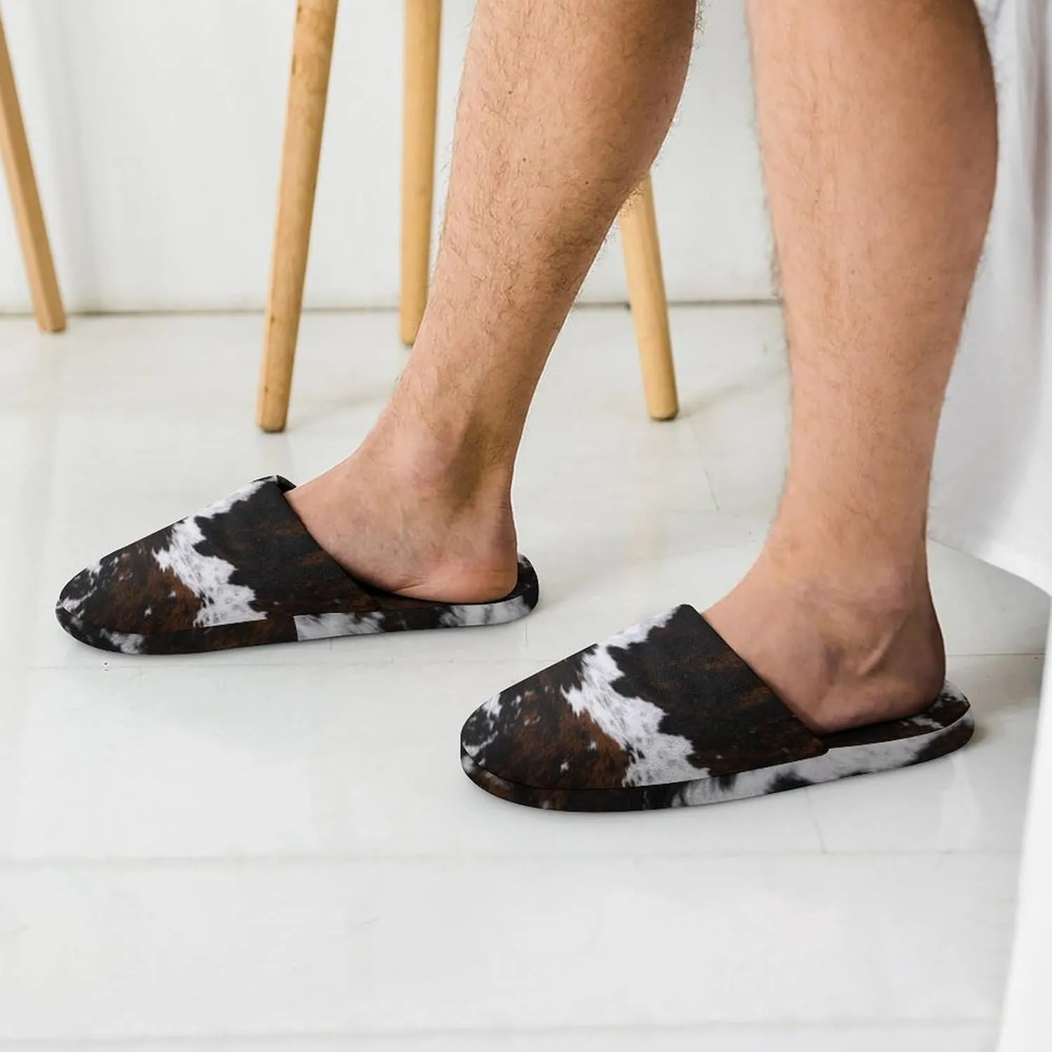 Cowhide, Cow Skin Print Pattern Women's Slippers Soft Clown House Slippers Outdoor Fluffy Slides Slippers
