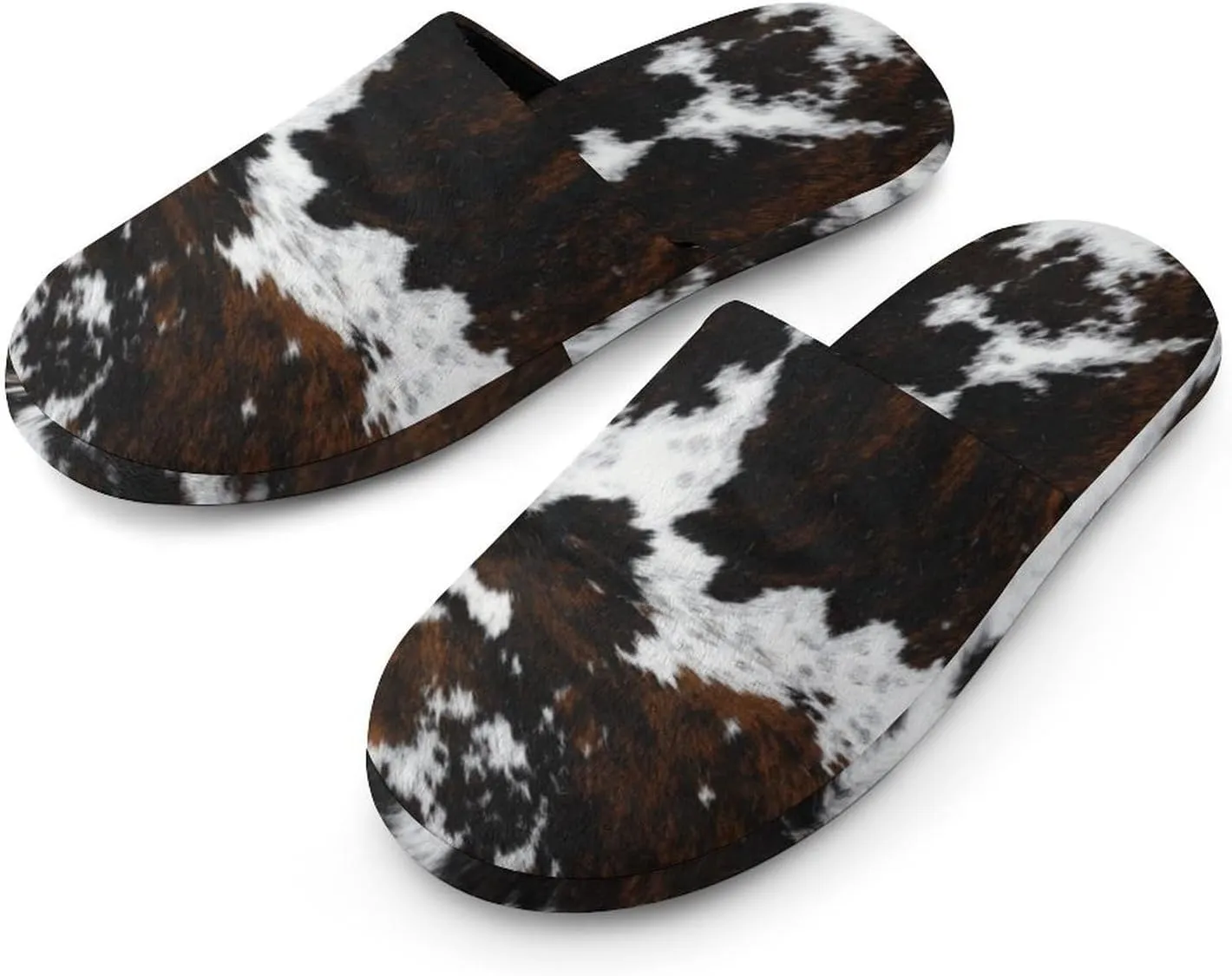 Cowhide, Cow Skin Print Pattern Women's Slippers Soft Clown House Slippers Outdoor Fluffy Slides Slippers