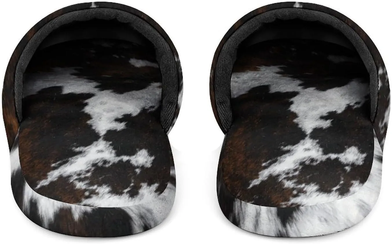 Cowhide, Cow Skin Print Pattern Women's Slippers Soft Clown House Slippers Outdoor Fluffy Slides Slippers