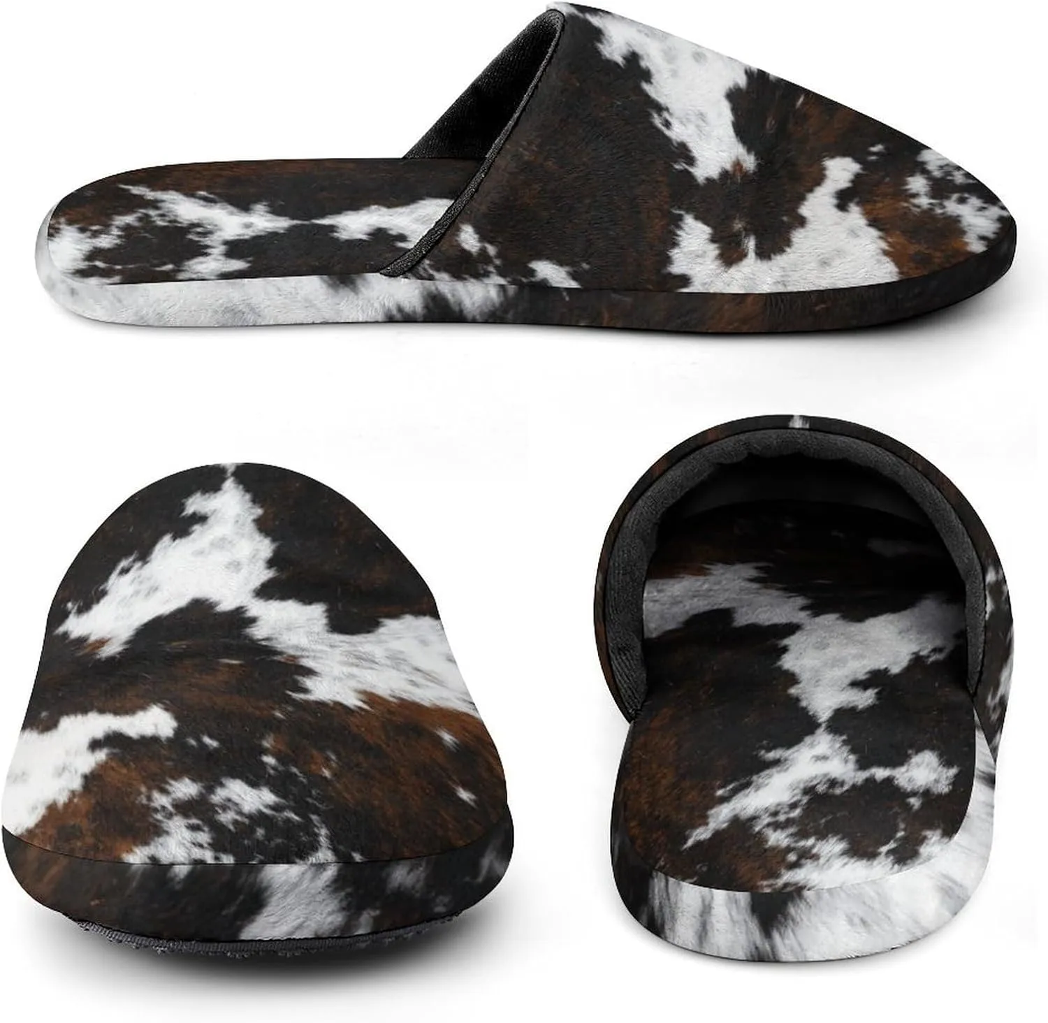 Cowhide, Cow Skin Print Pattern Women's Slippers Soft Clown House Slippers Outdoor Fluffy Slides Slippers