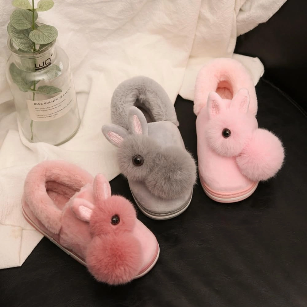 Cozy Enclosed-heel Cotton Slippers for Women Warm Comfort Soft Slippers Thickened Soles Non-slip Soles Cute Cartoon Rabbit Slippers Winter Slippers