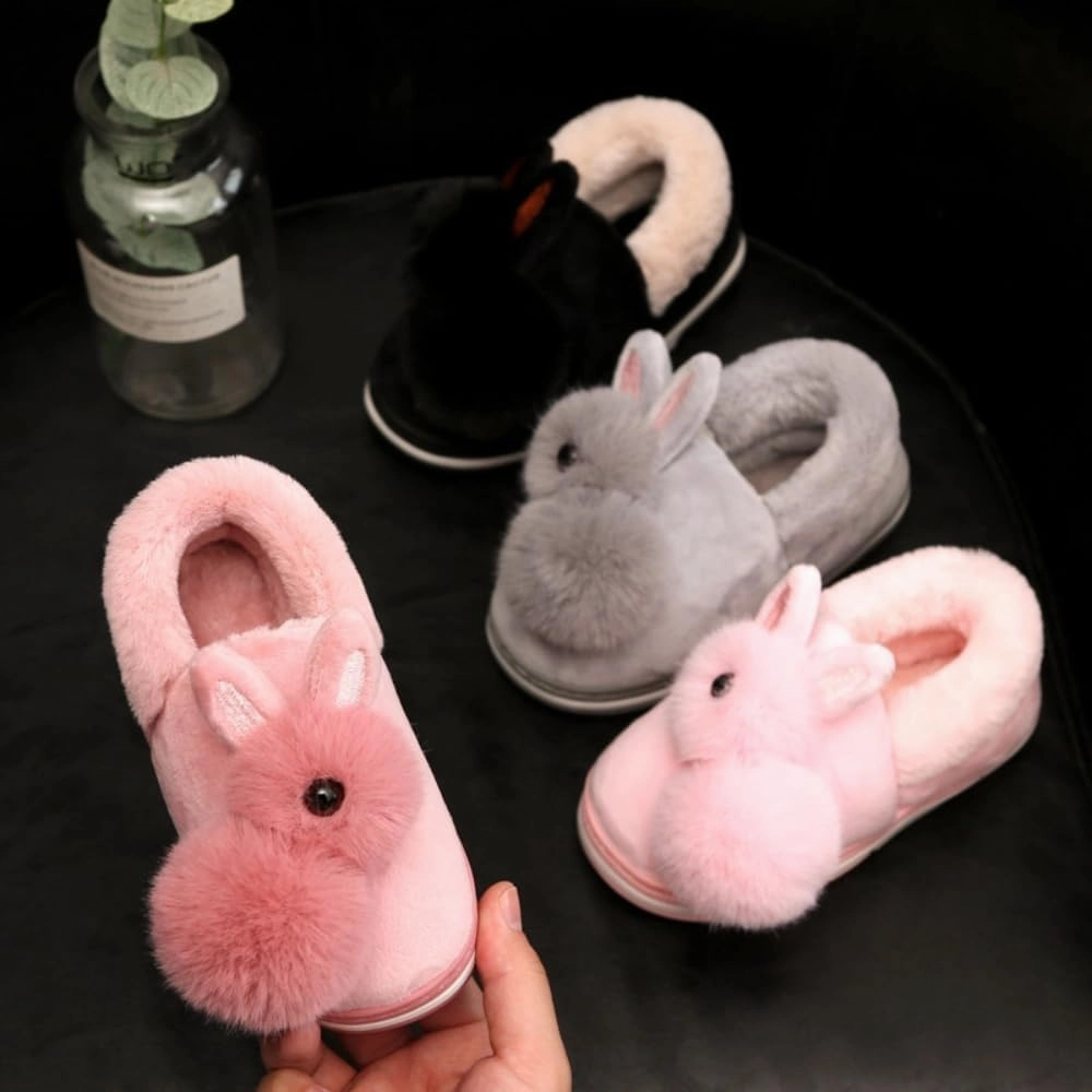 Cozy Enclosed-heel Cotton Slippers for Women Warm Comfort Soft Slippers Thickened Soles Non-slip Soles Cute Cartoon Rabbit Slippers Winter Slippers