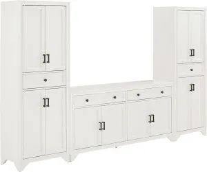 Crosley Furniture Tara 3-Piece Modern Farmhouse Sideboard Buffet Cabinet and Kitchen Storage Pantry Set, Distressed White