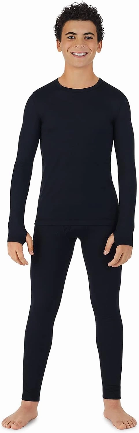 Cuddl Duds Boys Cold Weather Fleece-Lined Thermal Underwear 2-Piece Set - Kids Long Sleeve Top and Leggings Long Johns