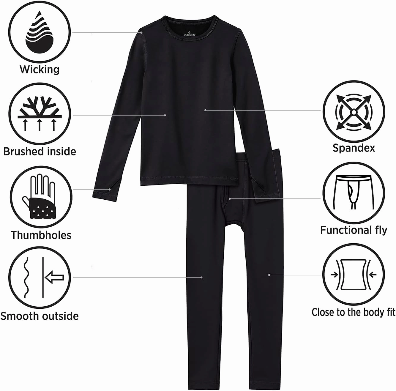 Cuddl Duds Boys Cold Weather Fleece-Lined Thermal Underwear 2-Piece Set - Kids Long Sleeve Top and Leggings Long Johns