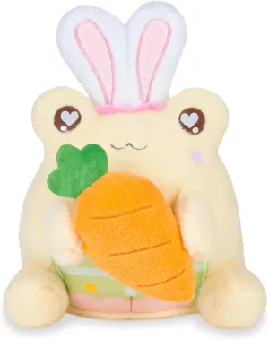 Cuddle Barn PlushGoals - Carrot Lovin' Bunny Wawa The Froggie Soft Light Yellow Pastel Stuffed Animal Kawaii Frog Plush Toy, Easter Gift for Kids, 9 inches