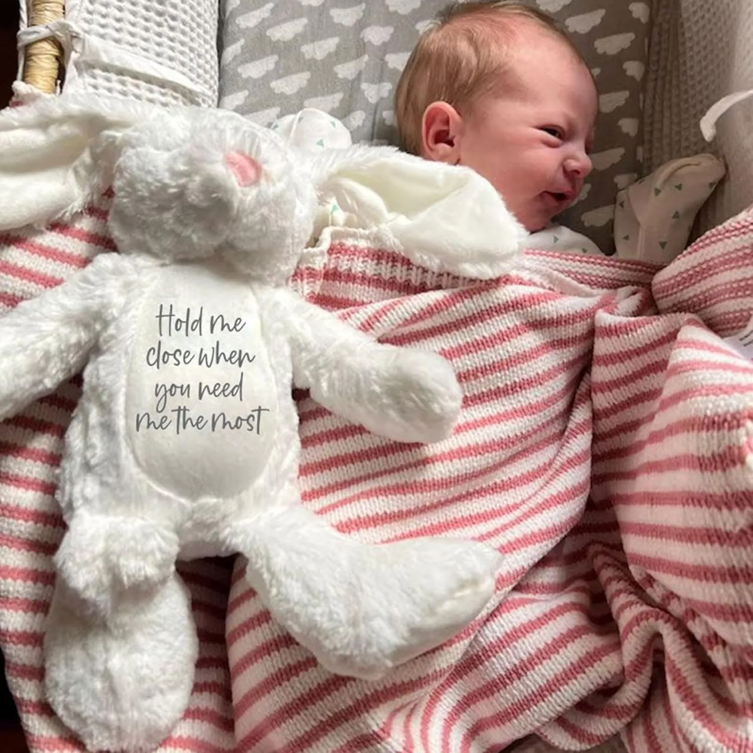 Custom Plush Bunny Keepsake Gift Toy, Hold Me Close Worry Hug Rabbit Name Personalized Stuffed Animal Doll Gift for Newborn Party Baby Shower Birthday (Style A)