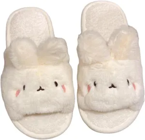 Cute Bunny Open-Toe Slippers Rabbit Warm Winter Wear Soft Plush Comfort Stuff Slippers Cozy Fluffy Home Indoor House Shoes