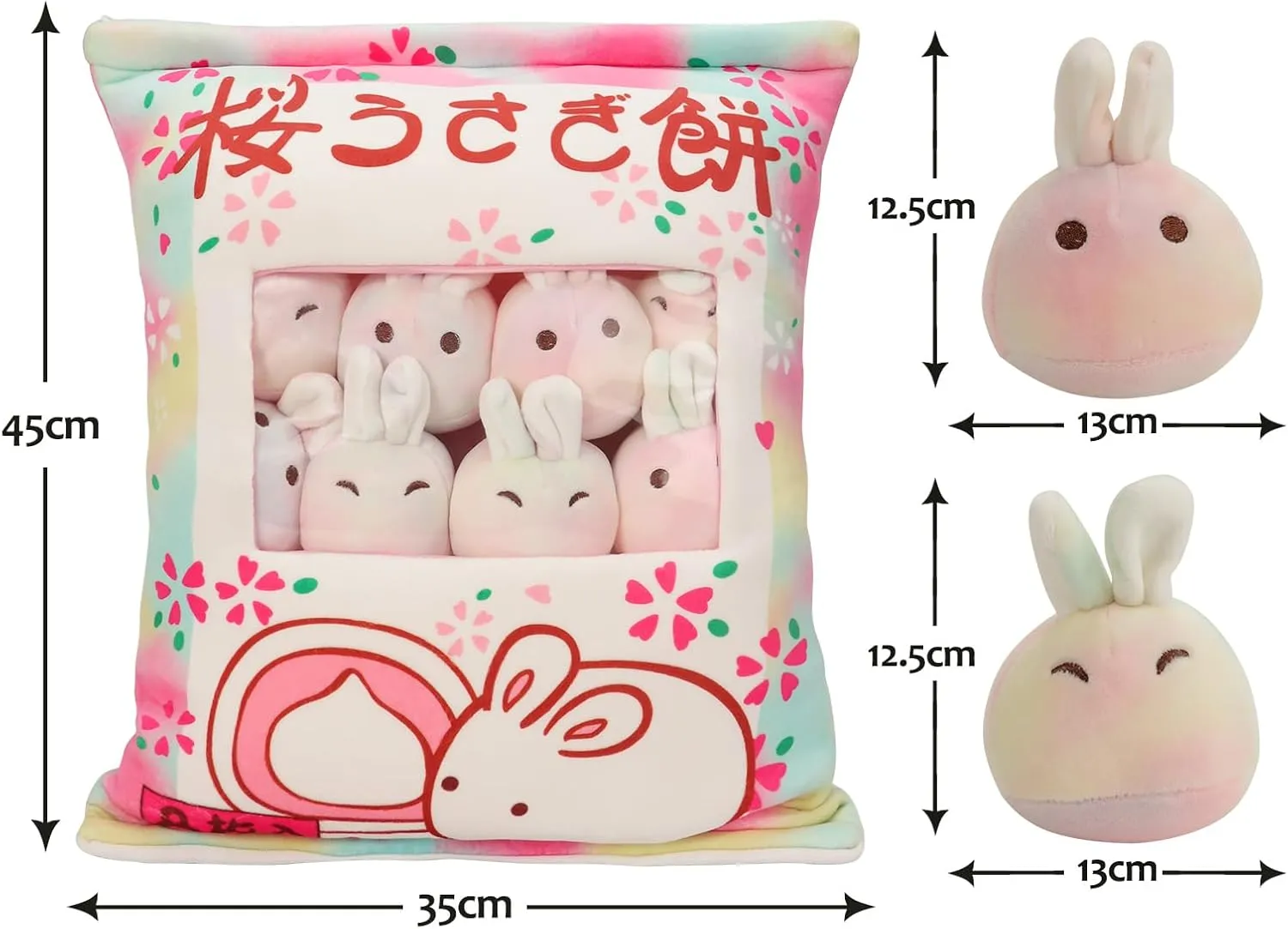 Cute Bunny Plush Pillow with Plushies, Stuffed Bunny Gift for Kids, Kawaii Rabbit Pudding Toy for Christmas (Colorful)