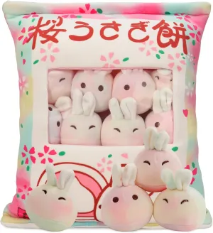 Cute Bunny Plush Pillow with Plushies, Stuffed Bunny Gift for Kids, Kawaii Rabbit Pudding Toy for Christmas (Colorful)