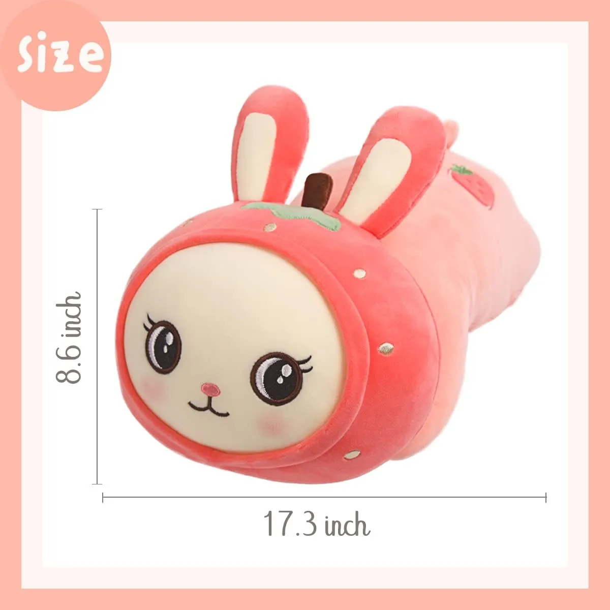 Cute Bunny Plush Stuffed Animal Pillow Soft Strawberry Rabbit Hugging Pillow Toy Doll, Kawaii Plushie for Home Decor Accompany Plush for Friends Family Birthday 22in