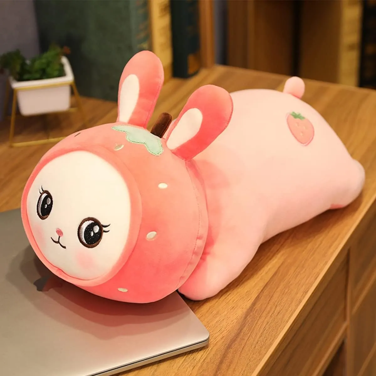 Cute Bunny Plush Stuffed Animal Pillow Soft Strawberry Rabbit Hugging Pillow Toy Doll, Kawaii Plushie for Home Decor Accompany Plush for Friends Family Birthday 22in
