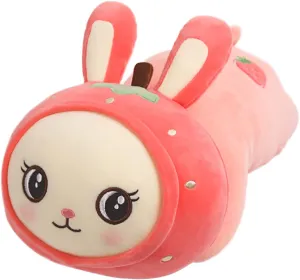 Cute Bunny Plush Stuffed Animal Pillow Soft Strawberry Rabbit Hugging Pillow Toy Doll, Kawaii Plushie for Home Decor Accompany Plush for Friends Family Birthday 22in