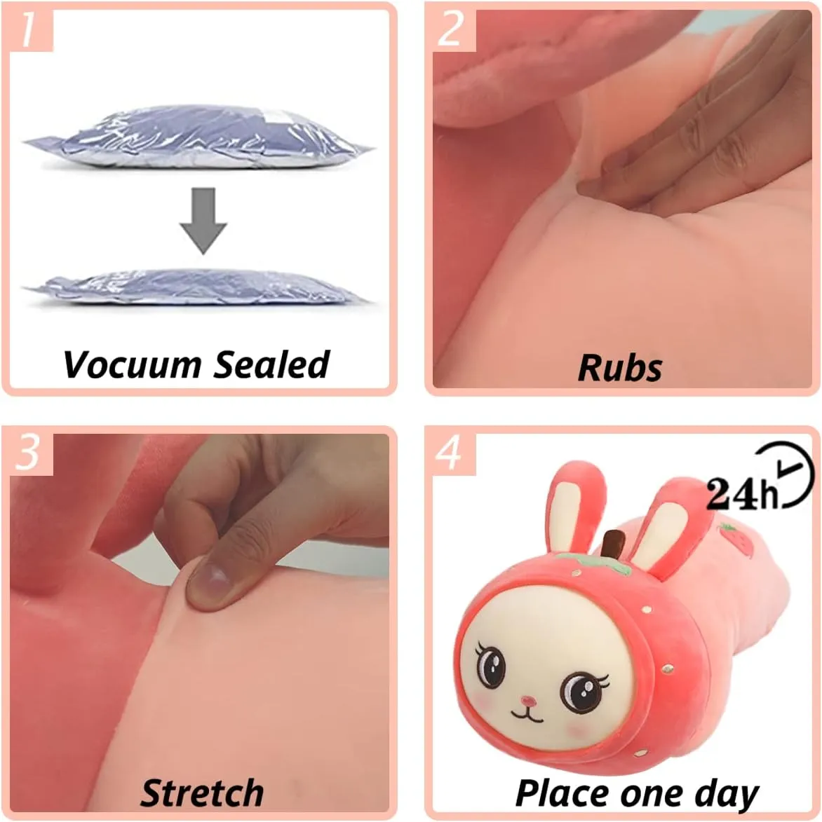Cute Bunny Plush Stuffed Animal Pillow Soft Strawberry Rabbit Hugging Pillow Toy Doll, Kawaii Plushie for Home Decor Accompany Plush for Friends Family Birthday 22in