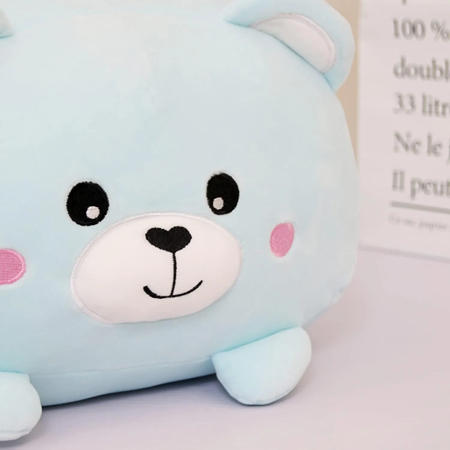 Cute Plush Bear Stuffed Squishy Animal Kawaii Sleeping Bear Pillow Gifts for Bedding Decor or Home Decor 8-Inch
