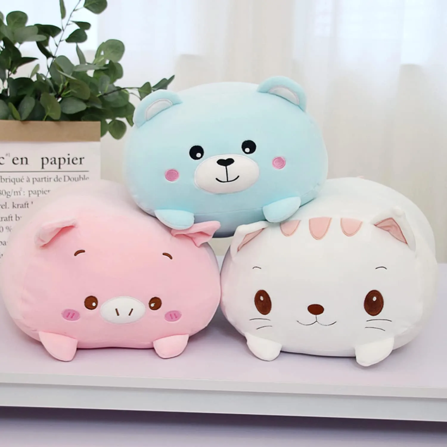 Cute Plush Bear Stuffed Squishy Animal Kawaii Sleeping Bear Pillow Gifts for Bedding Decor or Home Decor 8-Inch