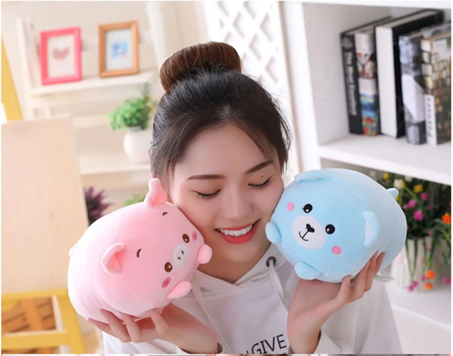 Cute Plush Bear Stuffed Squishy Animal Kawaii Sleeping Bear Pillow Gifts for Bedding Decor or Home Decor 8-Inch