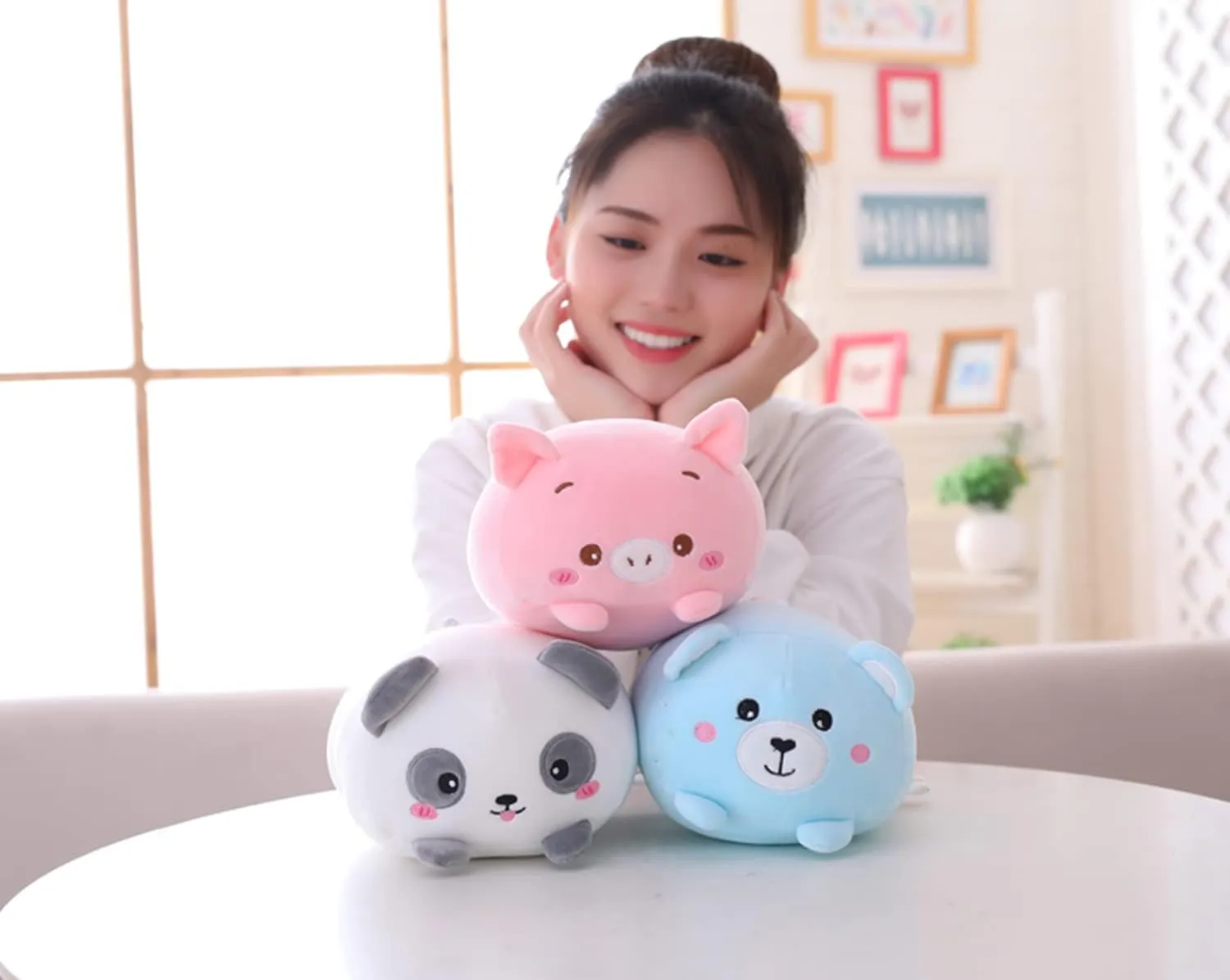 Cute Plush Bear Stuffed Squishy Animal Kawaii Sleeping Bear Pillow Gifts for Bedding Decor or Home Decor 8-Inch