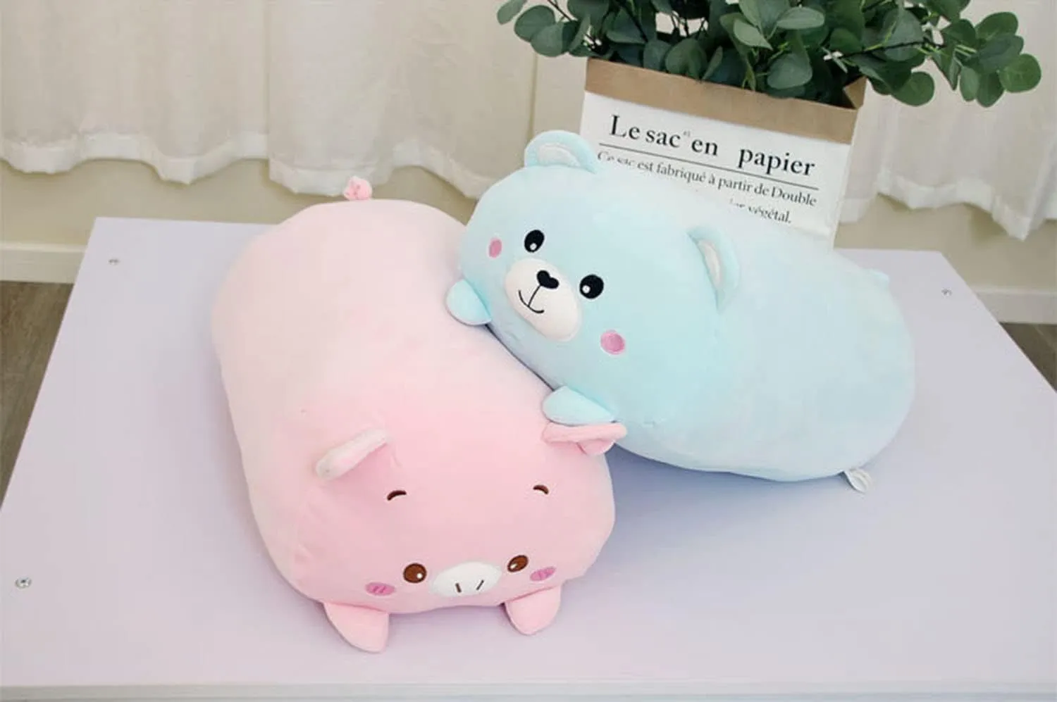 Cute Plush Bear Stuffed Squishy Animal Kawaii Sleeping Bear Pillow Gifts for Bedding Decor or Home Decor 8-Inch