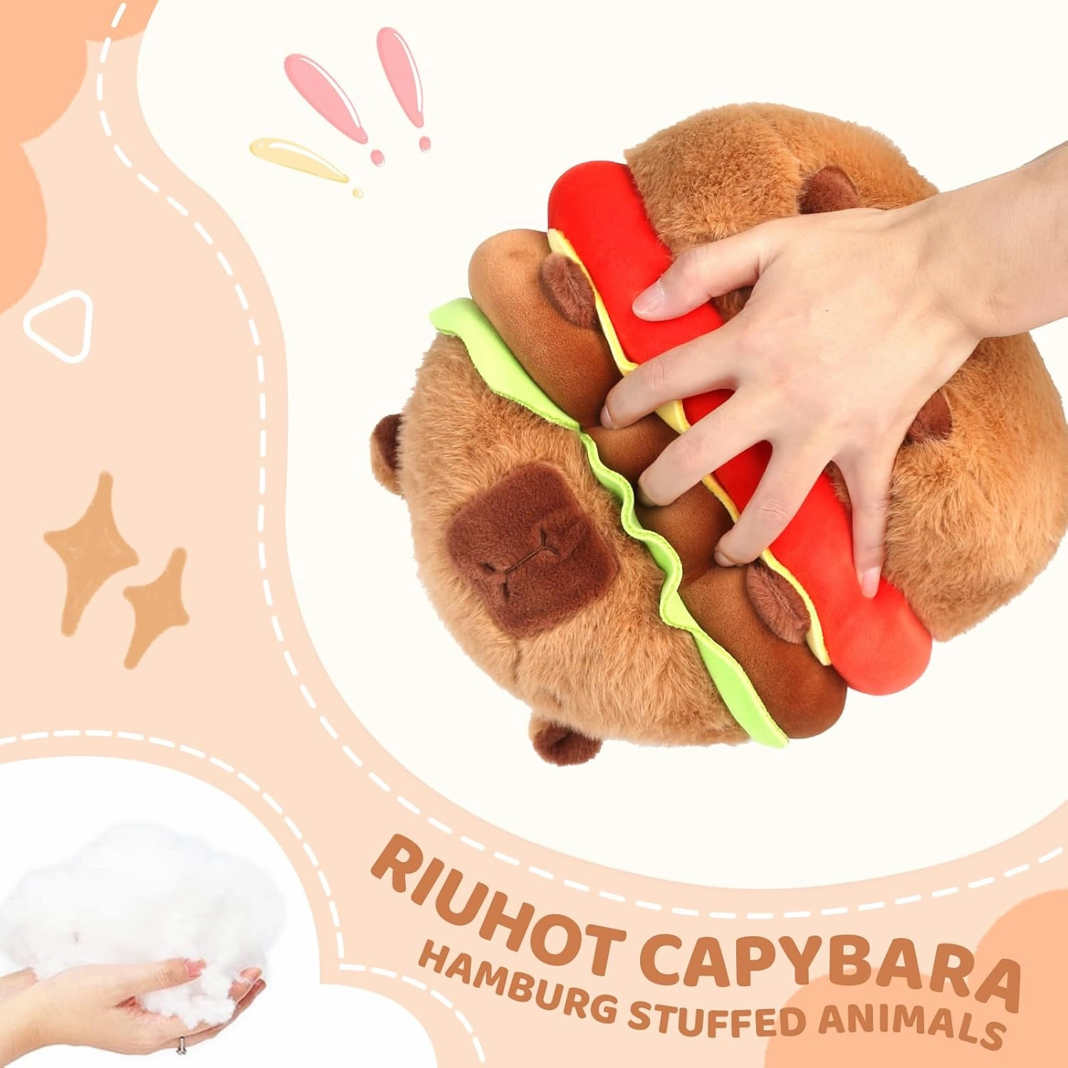 Cute Hamburg Capybara Plush Pillows Soft Capybara Stuffed Animals Capybara Plushie Birthday Christmas Valentine's Day Gift for Kids（11in）, Large