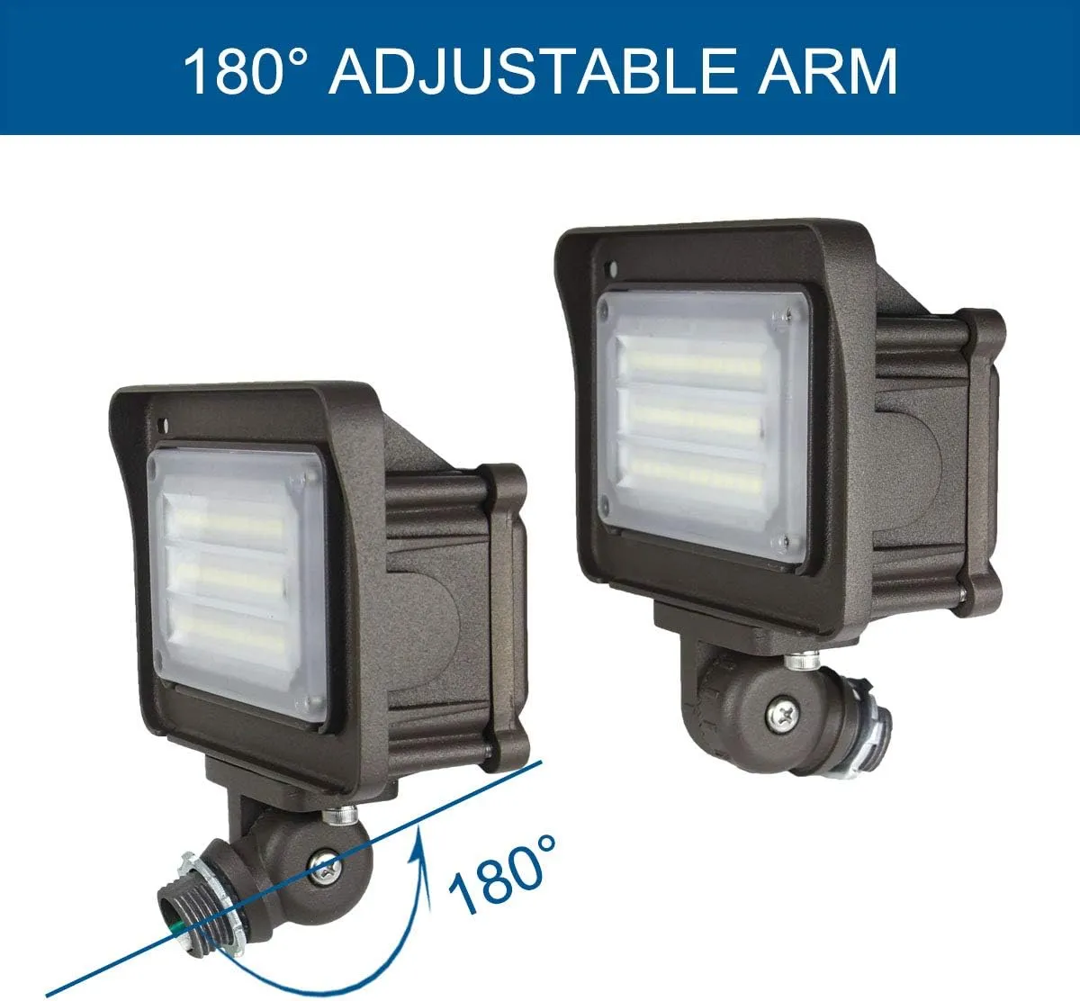 Dakason 30W LED Flood Light Outdoor, Dusk-to-Dawn Photocell 180° Adjustable Knuckle, 3600LM 5000K Replaces 100W HPS/MH, IP65 Waterproof Outdoor Security Lighting Fixture ETL Listed, 2 Pack
