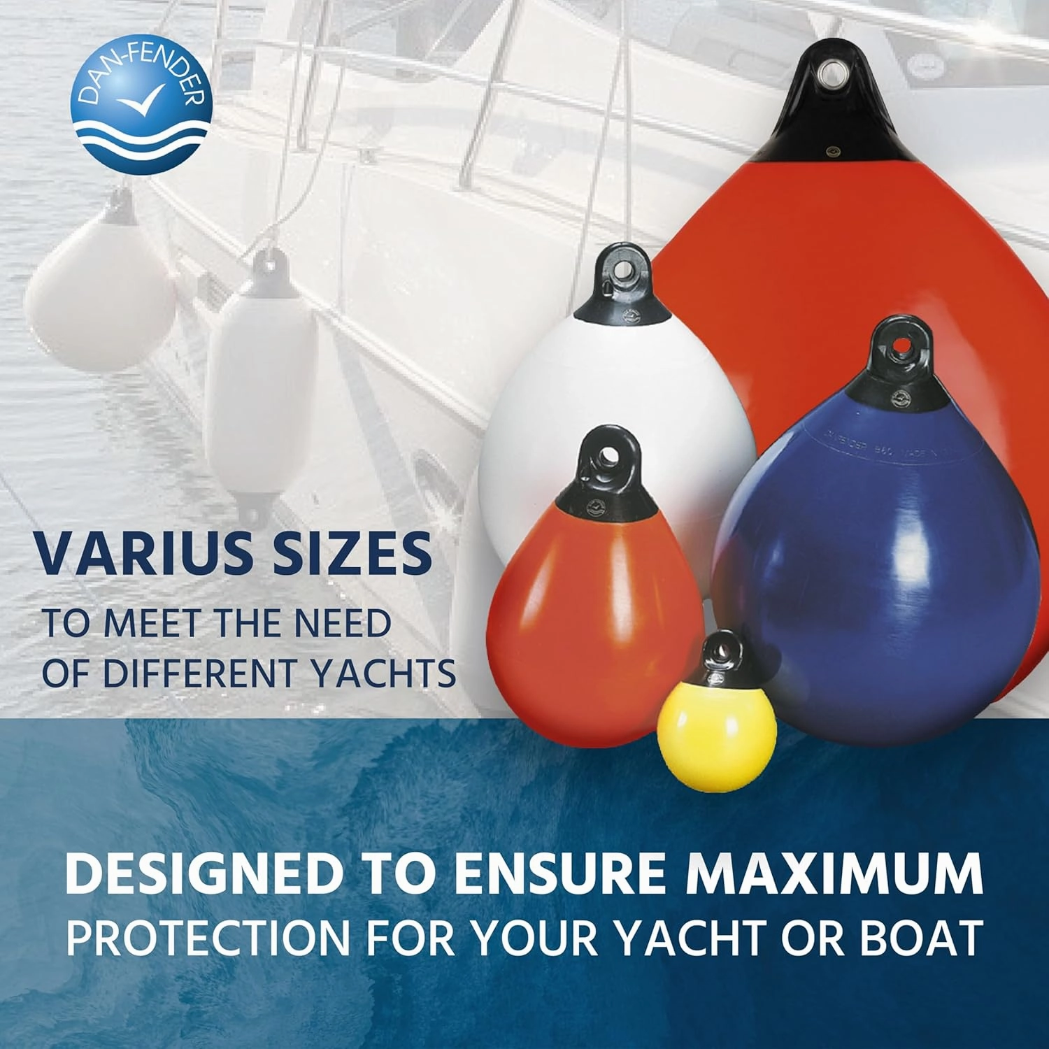 Dan-Fender Heavy Duty Round Balloon Fender & Marker Buoy - Multi-Purpose Ball Bumper for Boats - Strong PVC, All Weather Conditions Boat Accessory
