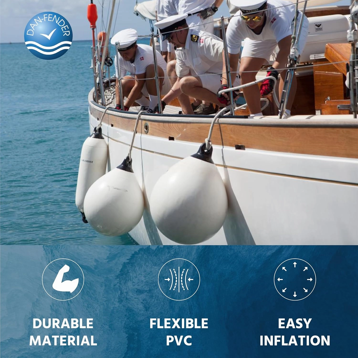 Dan-Fender Heavy Duty Round Balloon Fender & Marker Buoy - Multi-Purpose Ball Bumper for Boats - Strong PVC, All Weather Conditions Boat Accessory