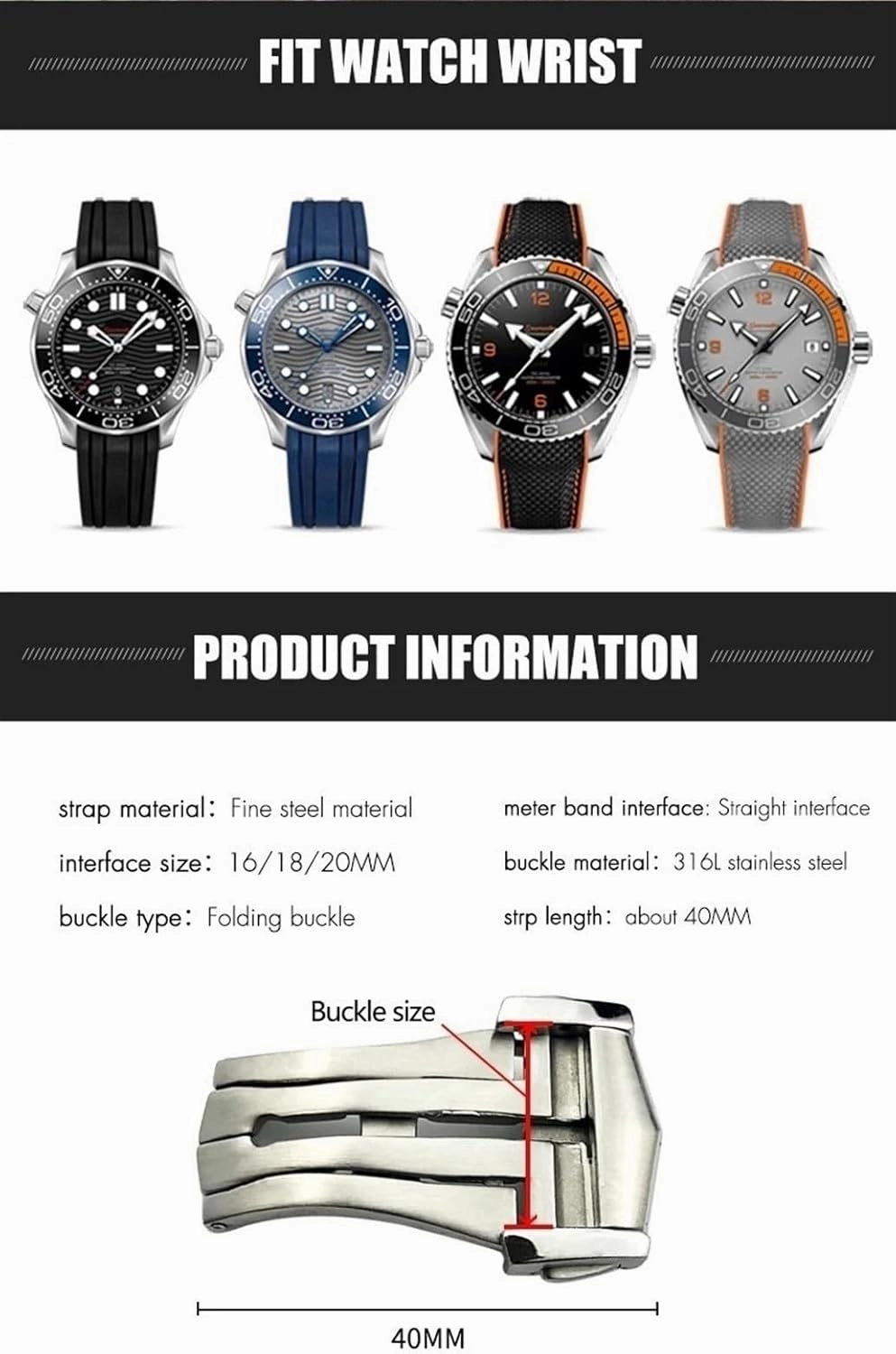DASEB For Omega Belt Buckle Short Brushed 316L Stainless Steel Folding Buckle 18MM Fold Over Clasp Watch Accessories