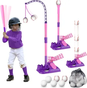 deAO Baseball Set for Kids,3-in-1Tee Ball Stand,Hanging Tee,Ball Launcher and 6 Balls, Adjustable Height,Outdoor Sport Toy Games for Boys & Girls, Kids Ages 3-12 Years