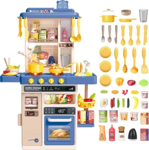 deAO Play Kitchen Set for Kids Boys 50PCS Kids Kitchen Playset Accessories with Sounds Light Steam Pretend Play Kitchen Toy Birthady Christams Gifts for Toddler Aged 3-12 Years