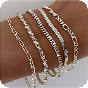 DEARMAY Gold Bracelets for Women Waterproof, 14K Real Gold Jewelry Sets Trendy Thin Dainty Stackable Cuban Link Paperclip Chain Bracelet Pack Fashion Accessories Gifts for Womens
