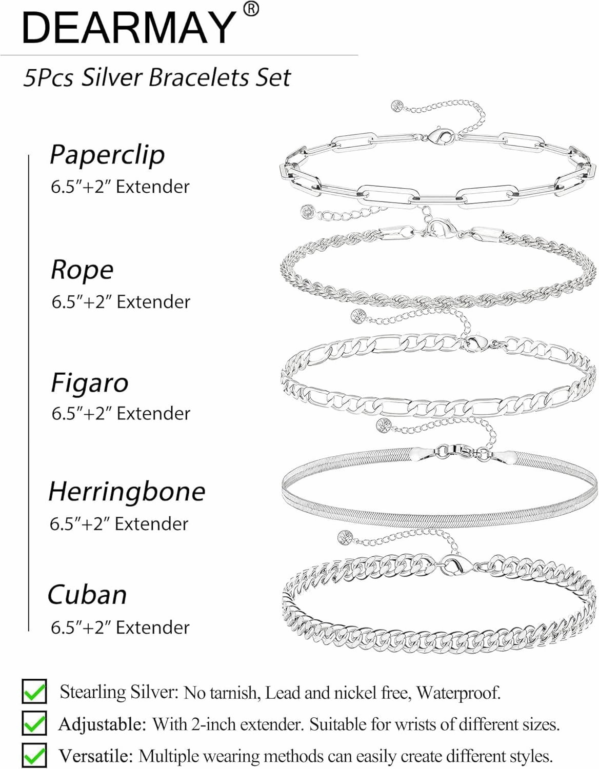 DEARMAY Gold Bracelets for Women Waterproof, 14K Real Gold Jewelry Sets Trendy Thin Dainty Stackable Cuban Link Paperclip Chain Bracelet Pack Fashion Accessories Gifts for Womens