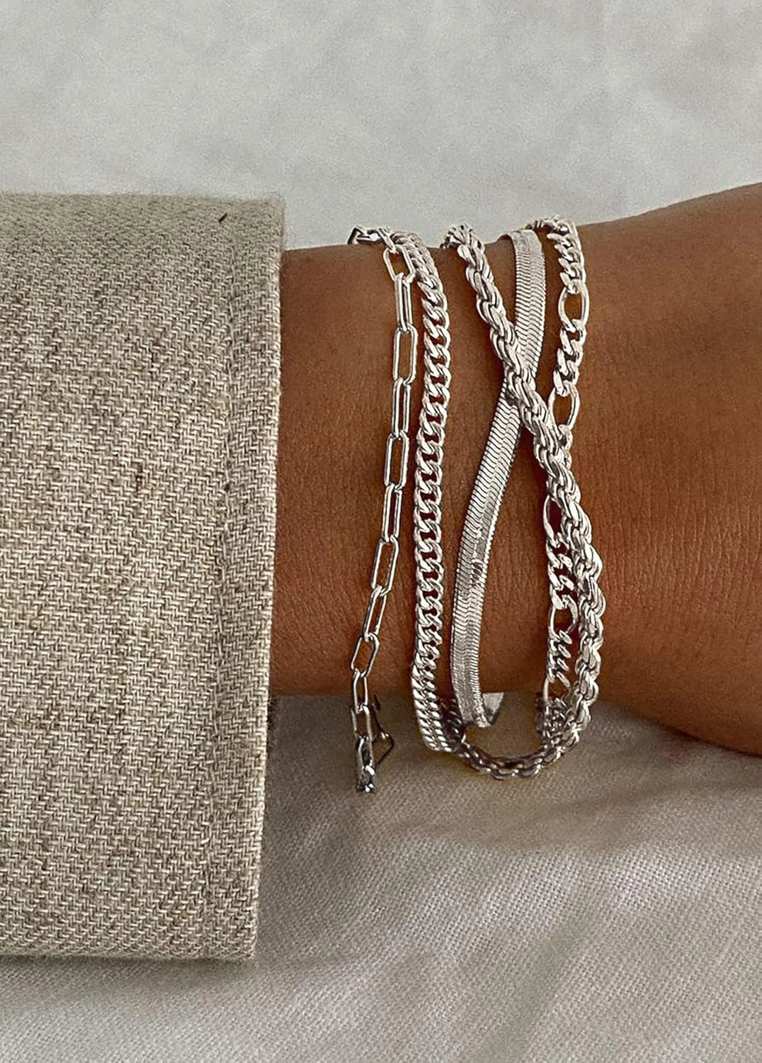 DEARMAY Gold Bracelets for Women Waterproof, 14K Real Gold Jewelry Sets Trendy Thin Dainty Stackable Cuban Link Paperclip Chain Bracelet Pack Fashion Accessories Gifts for Womens