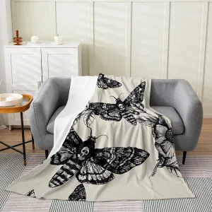 Death Moth Throw Blanket for Boys Girls Adult,Gothic Death Skull Flannel Blanket Lightweight Warm 40x50,Youth Bohemian Fleece Blanket Ultra Soft,Young Man Skeleton Bones Plush Blanket Bedroom Decor