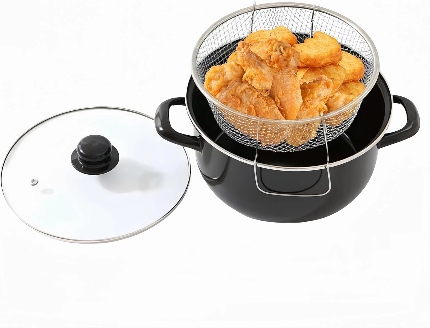Deep Fryer Pot With Basket - 4 Quart Enamel Stock Pot With Lid - Suitable for Frying Fries, Fish & Soup - Easy to Clean - High Temperature Resistance of 900F