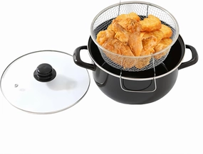 Deep Fryer Pot With Basket - 4 Quart Enamel Stock Pot With Lid - Suitable for Frying Fries, Fish & Soup - Easy to Clean - High Temperature Resistance of 900F