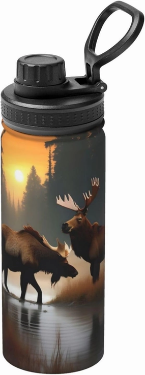 Deer Bear Moose Sports Insulated Water Bottle - Premium 18 oz. Stainless Steel Hydration Bottle for Outdoor Enthusiasts