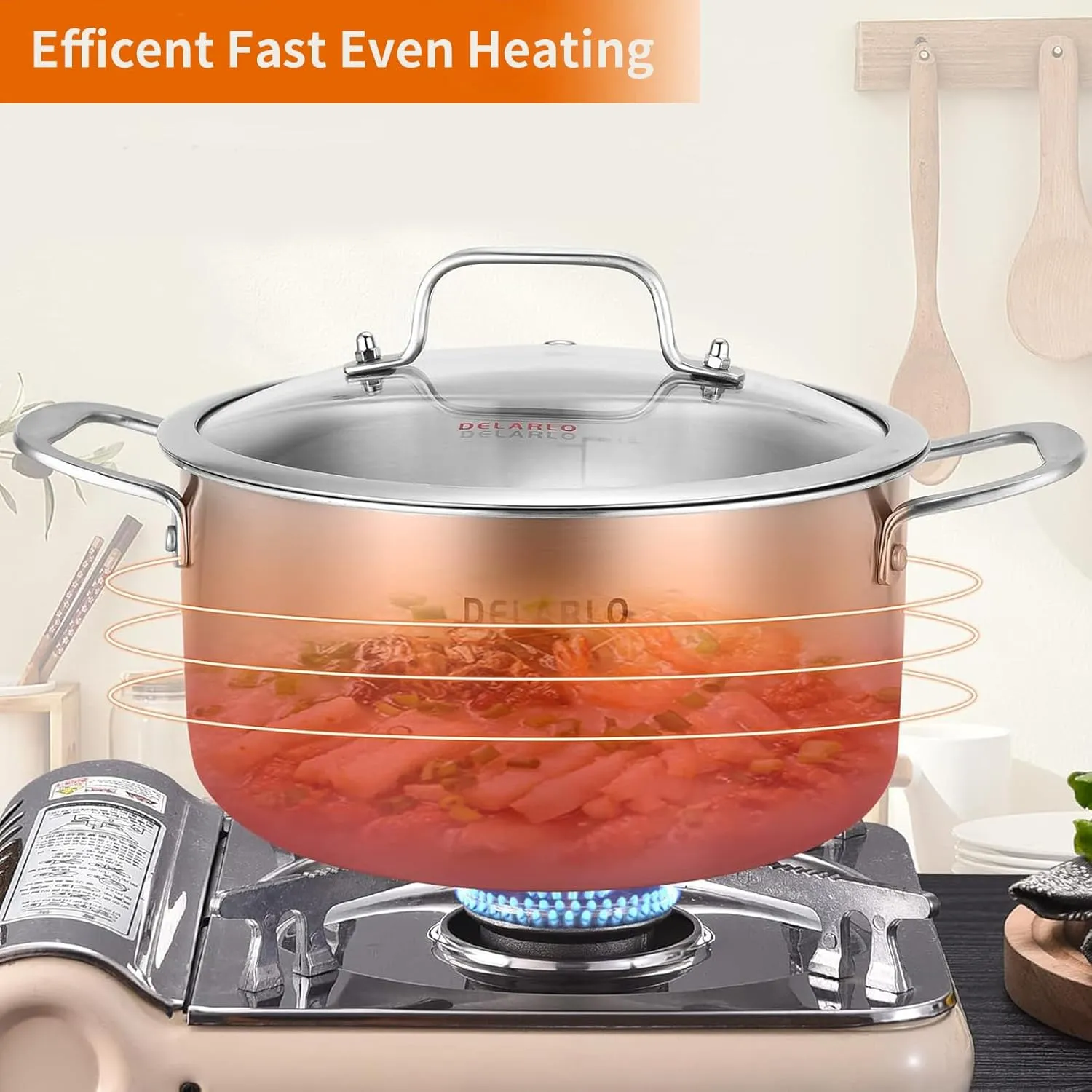 DELARLO Tri-Ply Stainless Steel Stock Pot, 5 Quart Pot with Lid, All Stoves Safe Up to 600℉, Saving Fuel 20%, Heavy Duty, Soup Pot with lid, Kitchen Essentials Stew Pot, Fast Even Heat