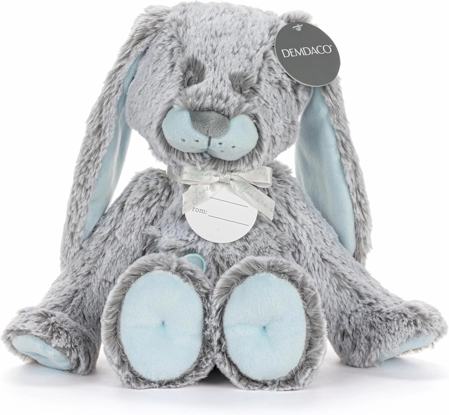 DEMDACO Luxurious Baby 9.5 x 8.5 Inch Polyester, Ultra Soft Plush, Cuddly, Toy, Stuffed Animal, Blue and Grey, Bunny Rabbit