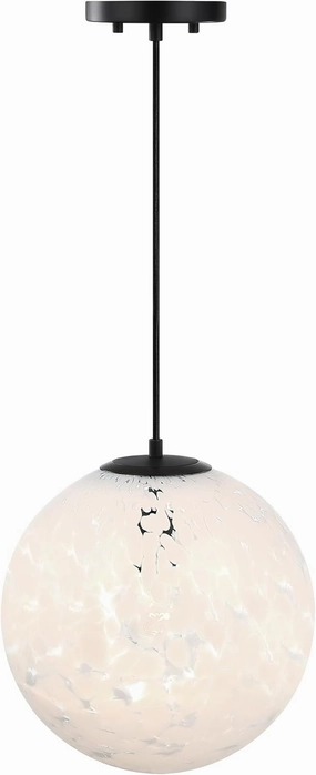 DESIGNERS FOUNTAIN Circo Modern Matte Black 12 inch Globe Pendant Ceiling Light with White Art Glass Shade, D282M-11P-MB