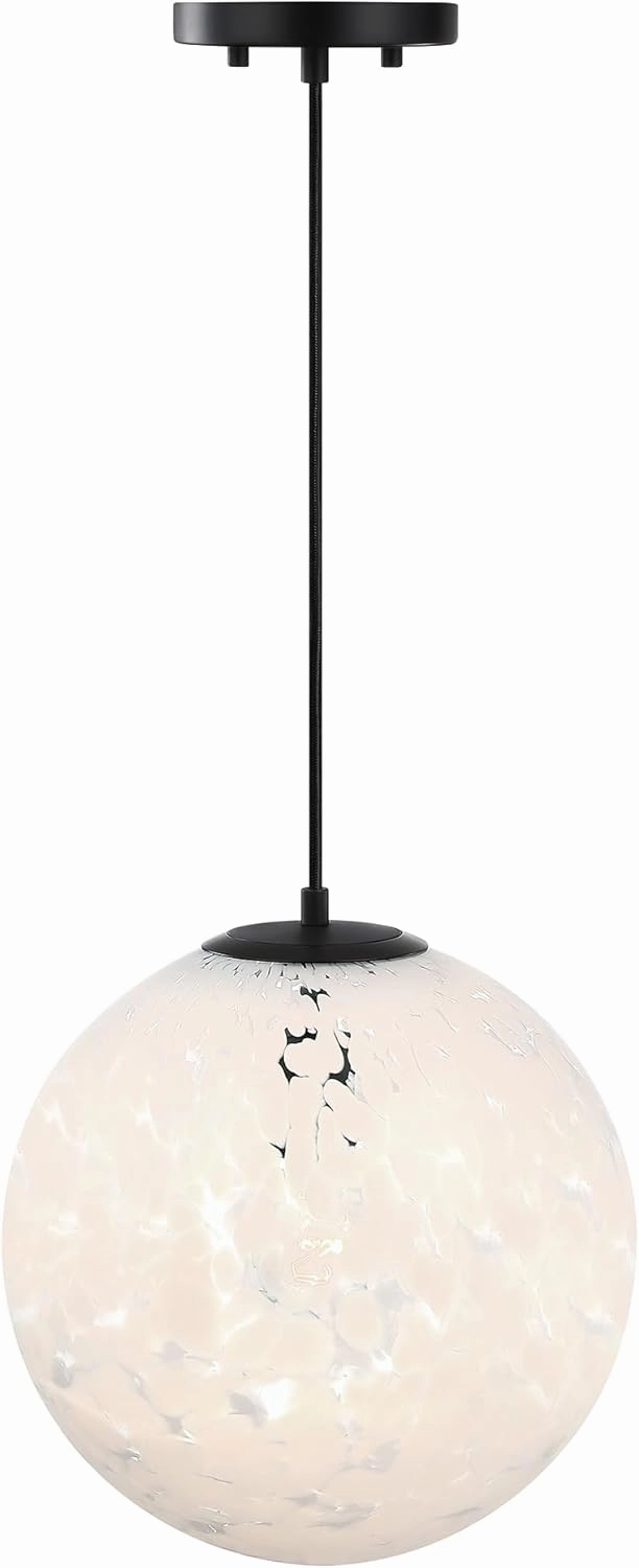 DESIGNERS FOUNTAIN Circo Modern Matte Black 12 inch Globe Pendant Ceiling Light with White Art Glass Shade, D282M-11P-MB