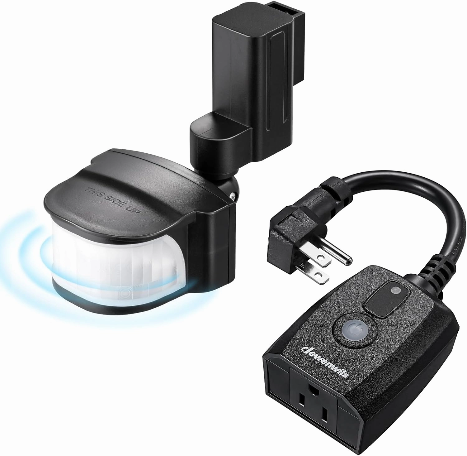 DEWENWILS Motion Sensor Outlet, Indoor Outdoor Motion Sensor Plug Outlet, Adjustable Sensing Angle,50FT Detection Range, 100FT Wireless Light Switch Transmitter, No Wiring, Long Time Delay