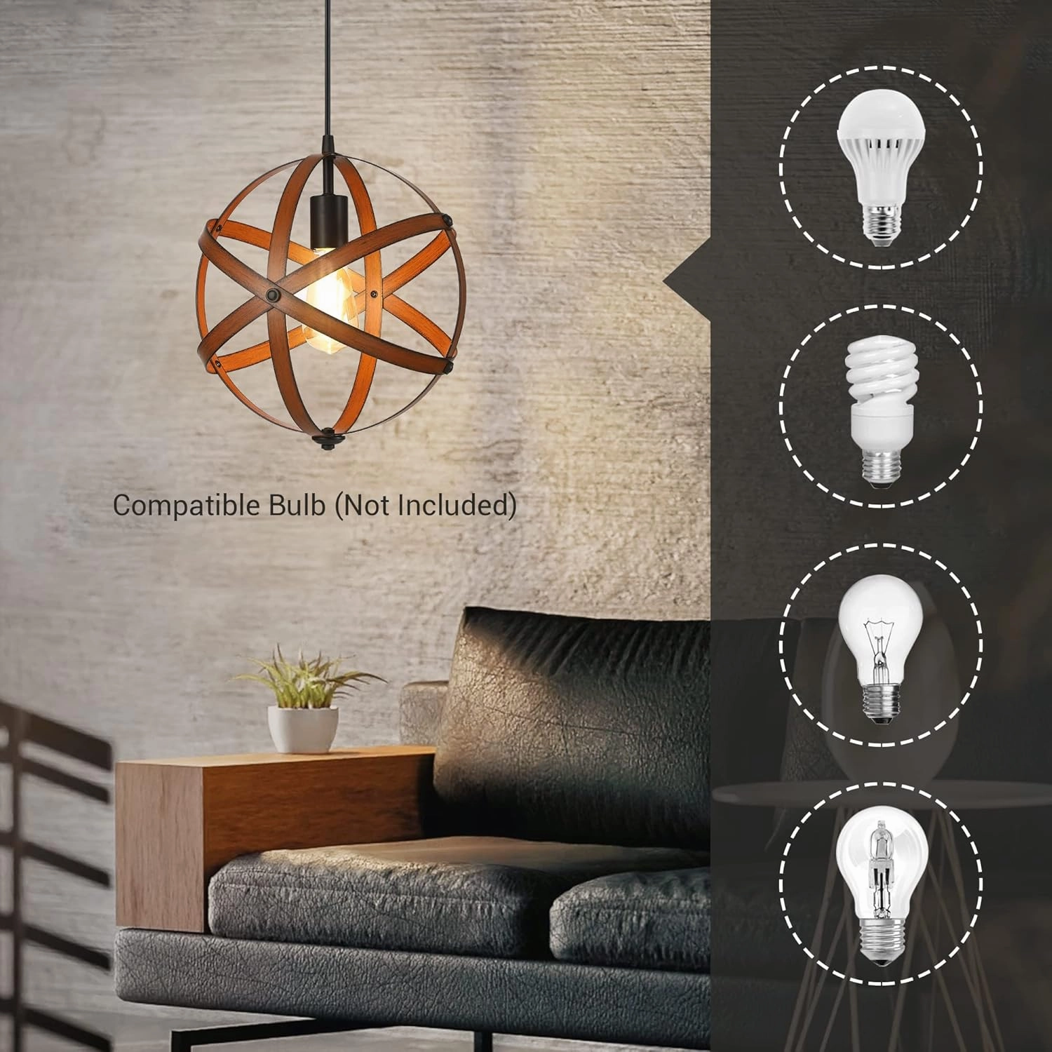 DEWENWILS Plug in Pendant Hanging Light, Metal Globe Ceiling Light Fixture with 15FT Cord and ON/Off Switch for Kitchen Island, Bedroom, Dining Hall, Entryway