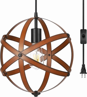DEWENWILS Plug in Pendant Hanging Light, Metal Globe Ceiling Light Fixture with 15FT Cord and ON/Off Switch for Kitchen Island, Bedroom, Dining Hall, Entryway