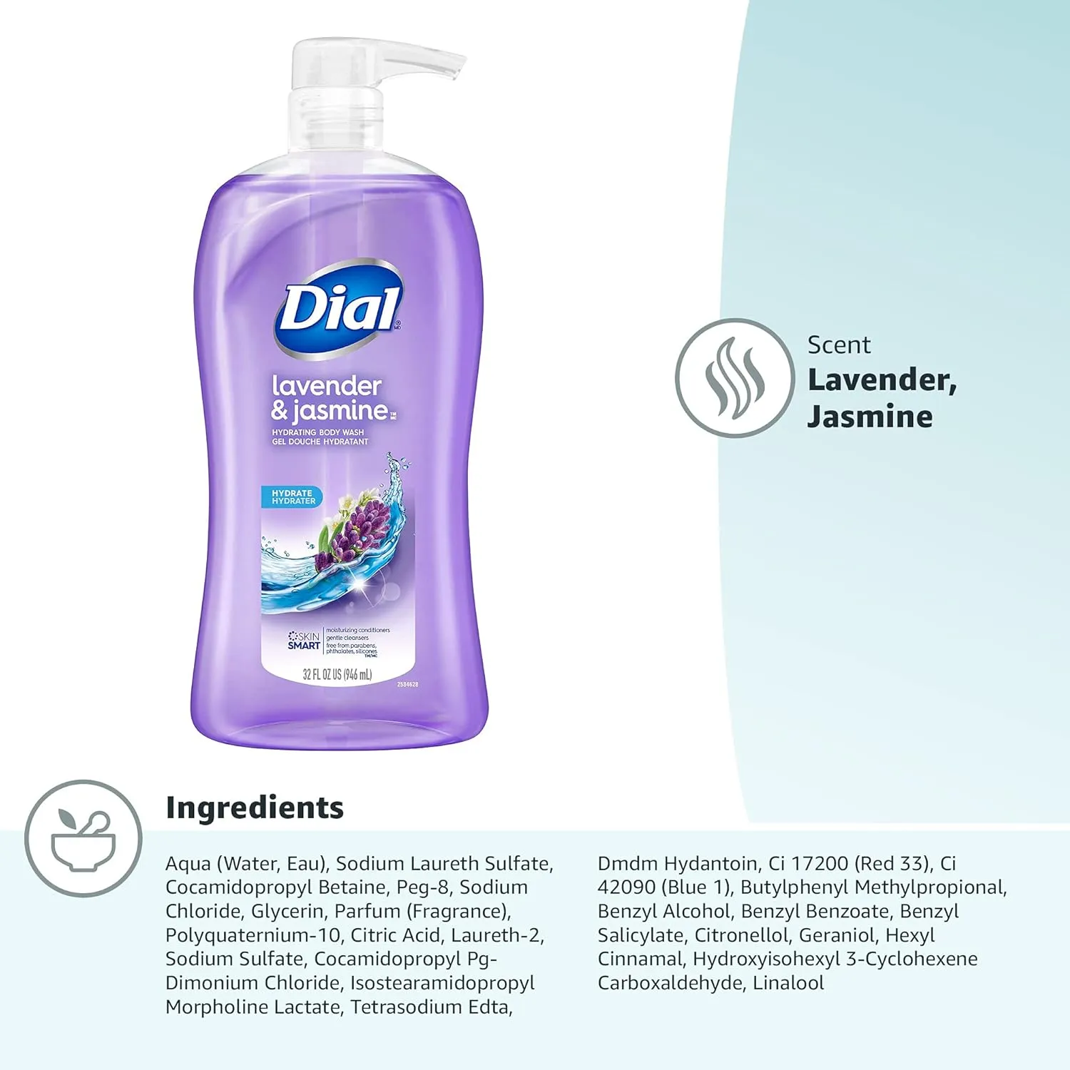 Dial Body Wash, Calm & Soothe Lavender & Jasmine Scent, 32 fl oz (Pack of 2)